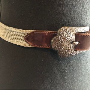 Jennifer Graham Belt Women Silver Mesh Brown Leather Pewter Color Buckle sz S